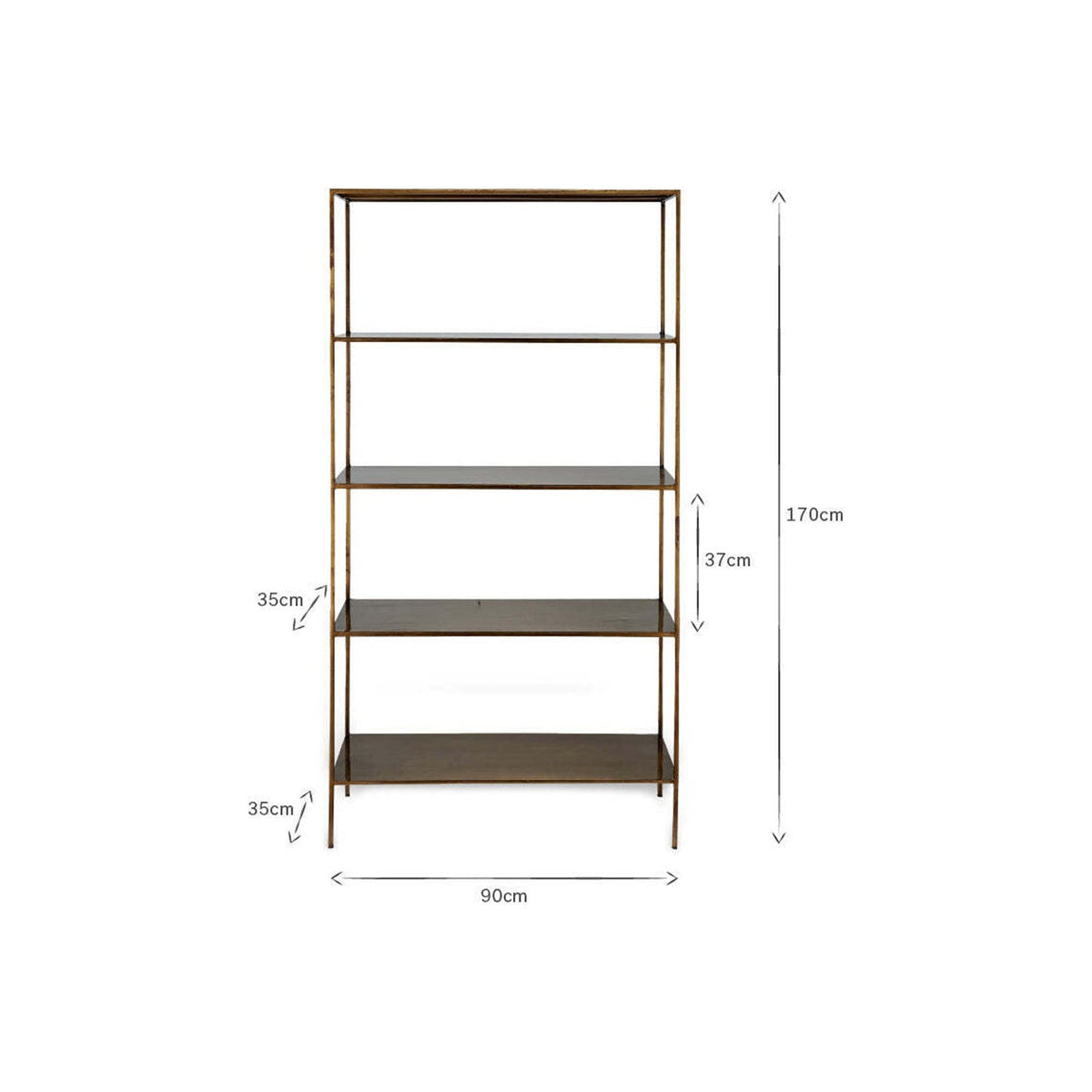 Mahi Wide Shelving Unit - Antique Brass