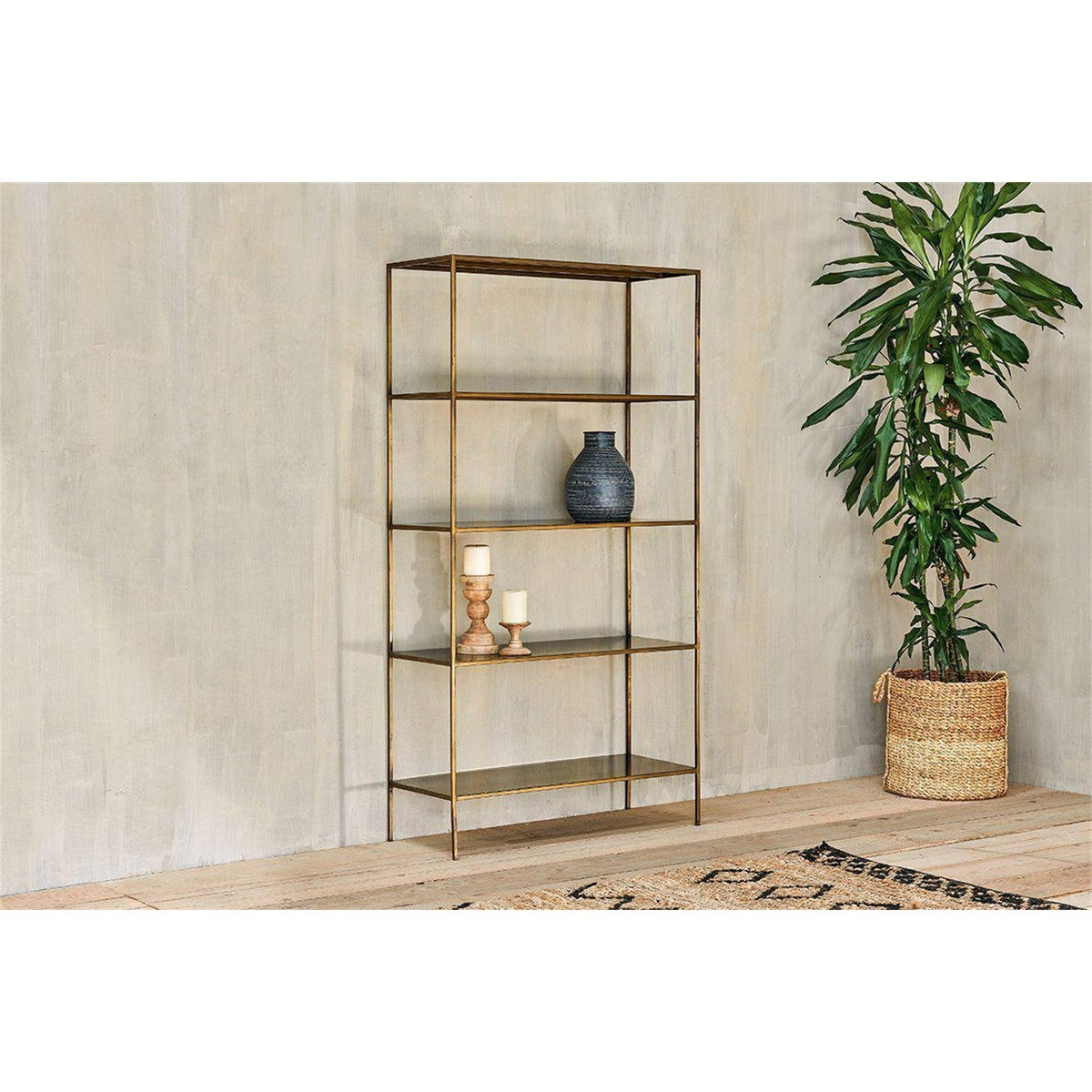 Mahi Wide Shelving Unit - Antique Brass