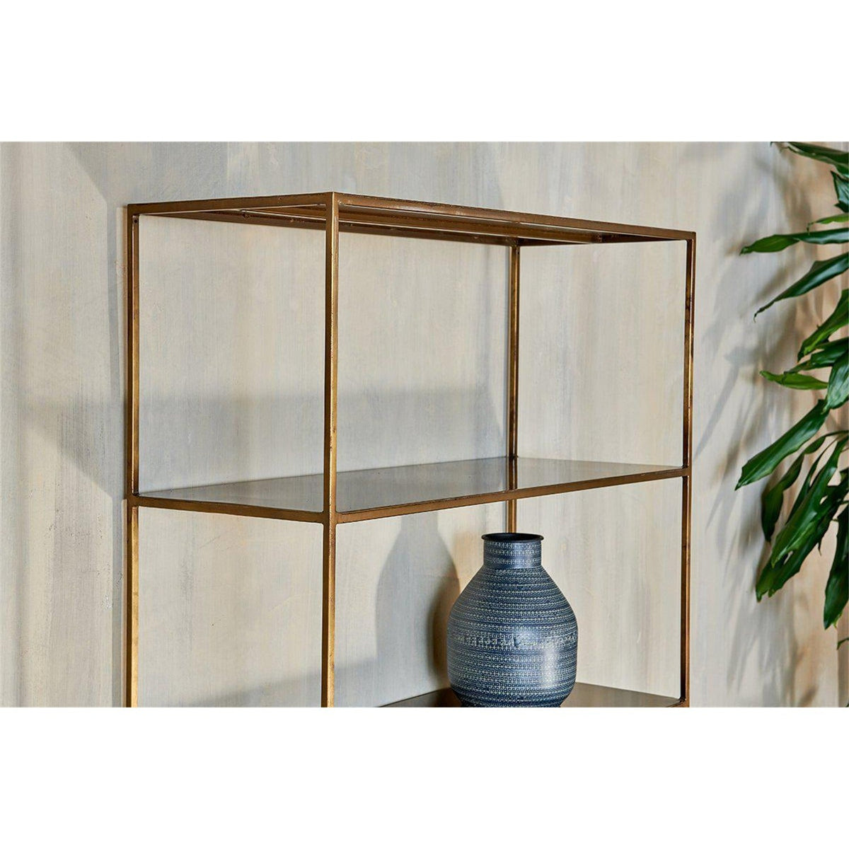 Mahi Wide Shelving Unit - Antique Brass