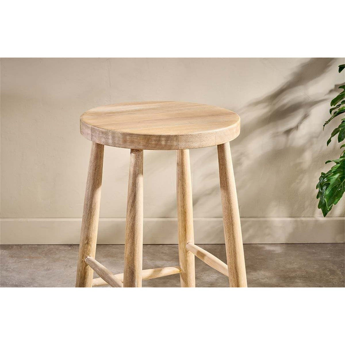 Mengwi Round Mango Wood Bar Stool - Natural