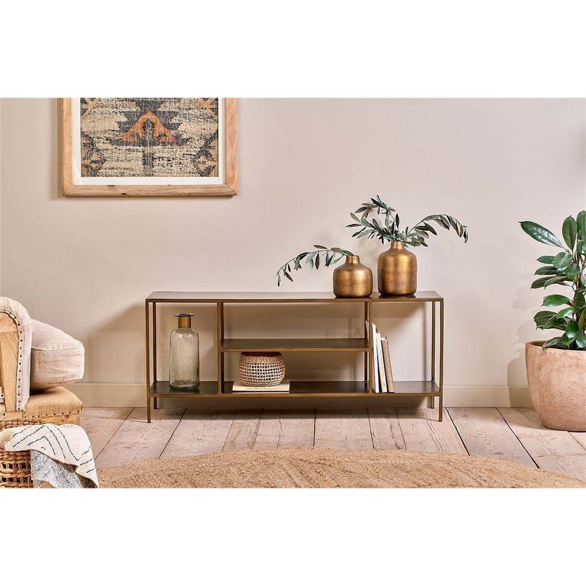 Mahi Iron Media Shelving Unit - Brass