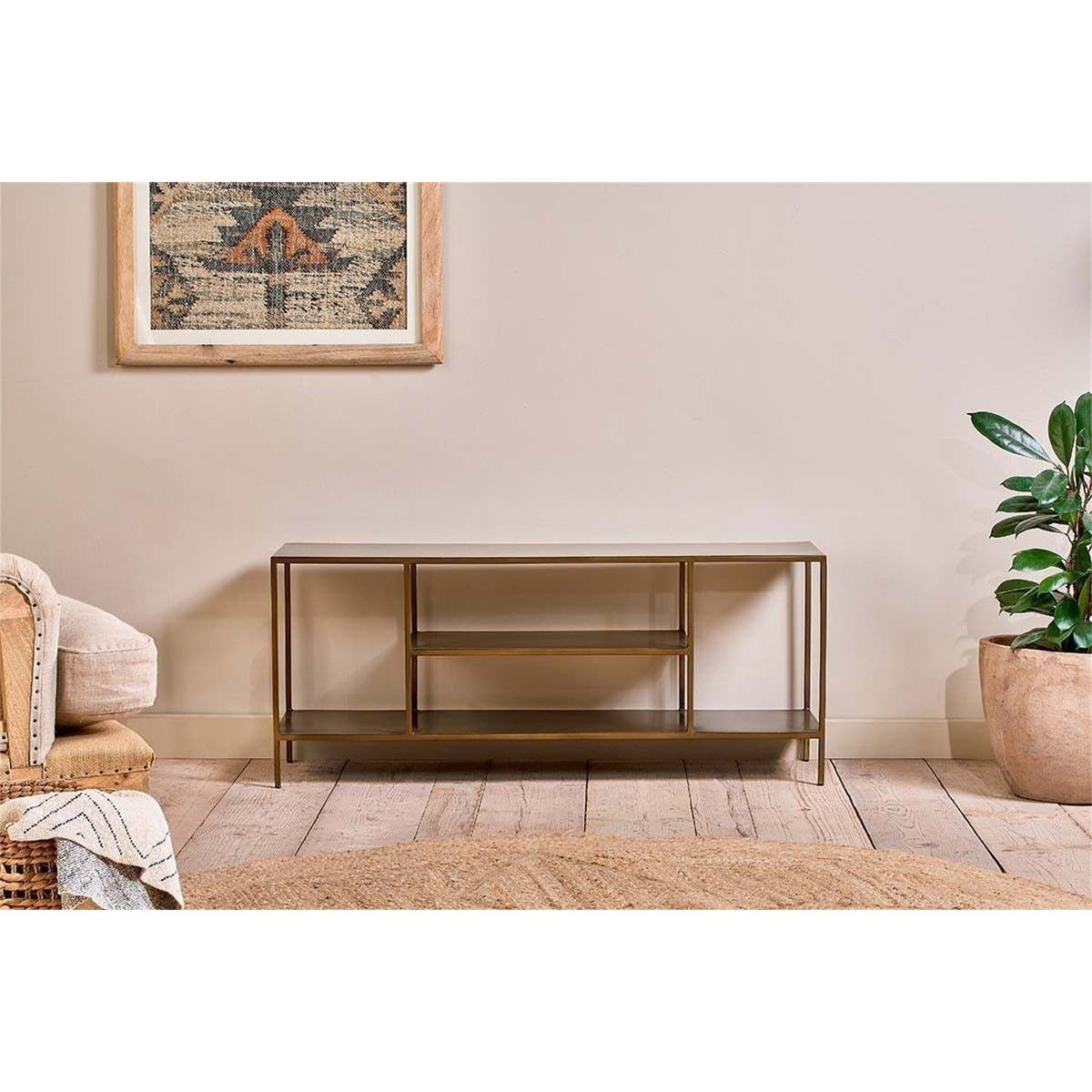 Mahi Iron Media Shelving Unit - Brass