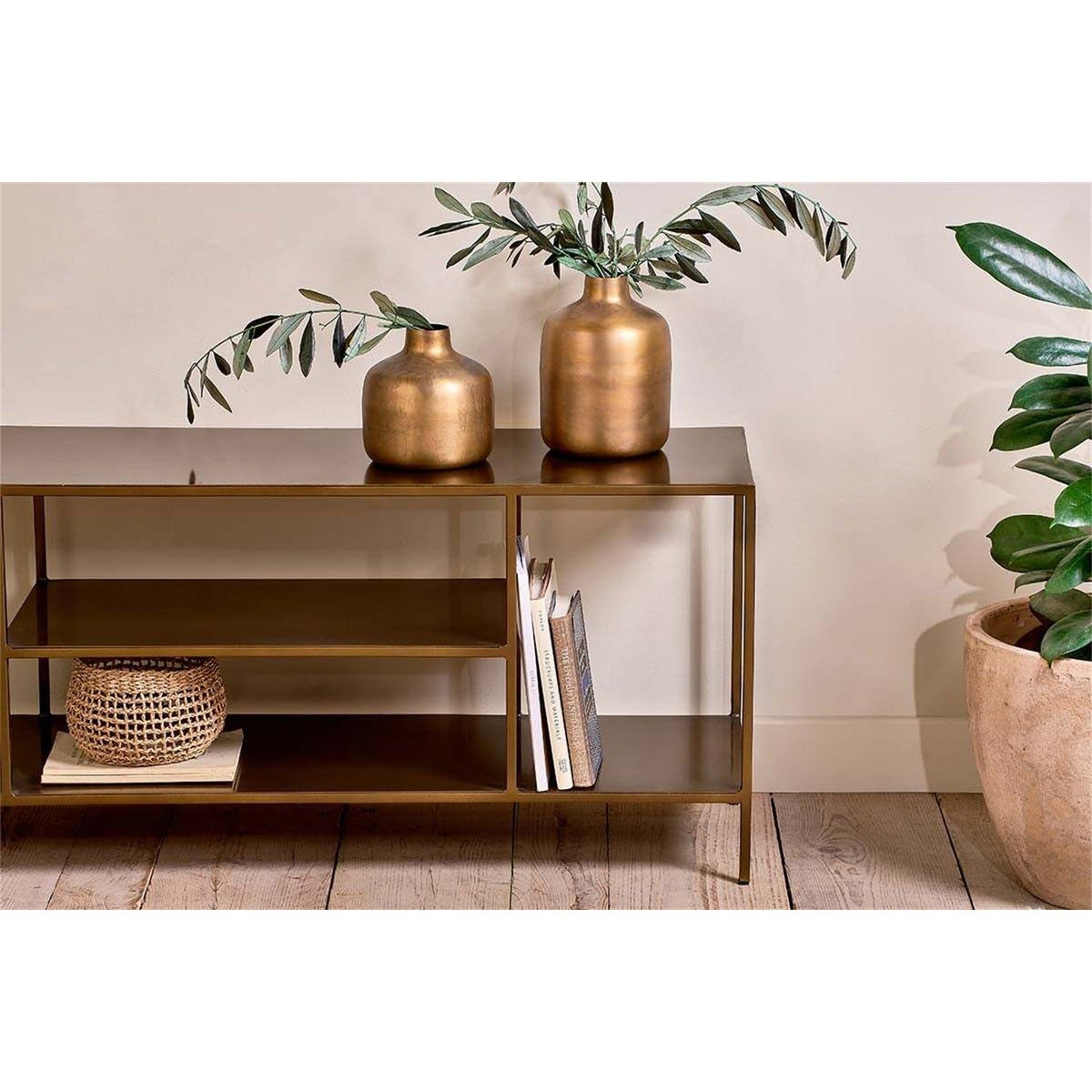 Mahi Iron Media Shelving Unit - Brass