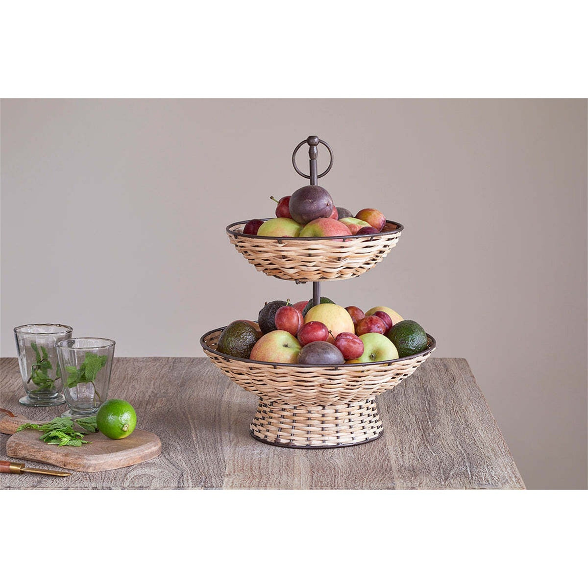 Montali Rattan 2 Tier Cake Stand - Black & Natural