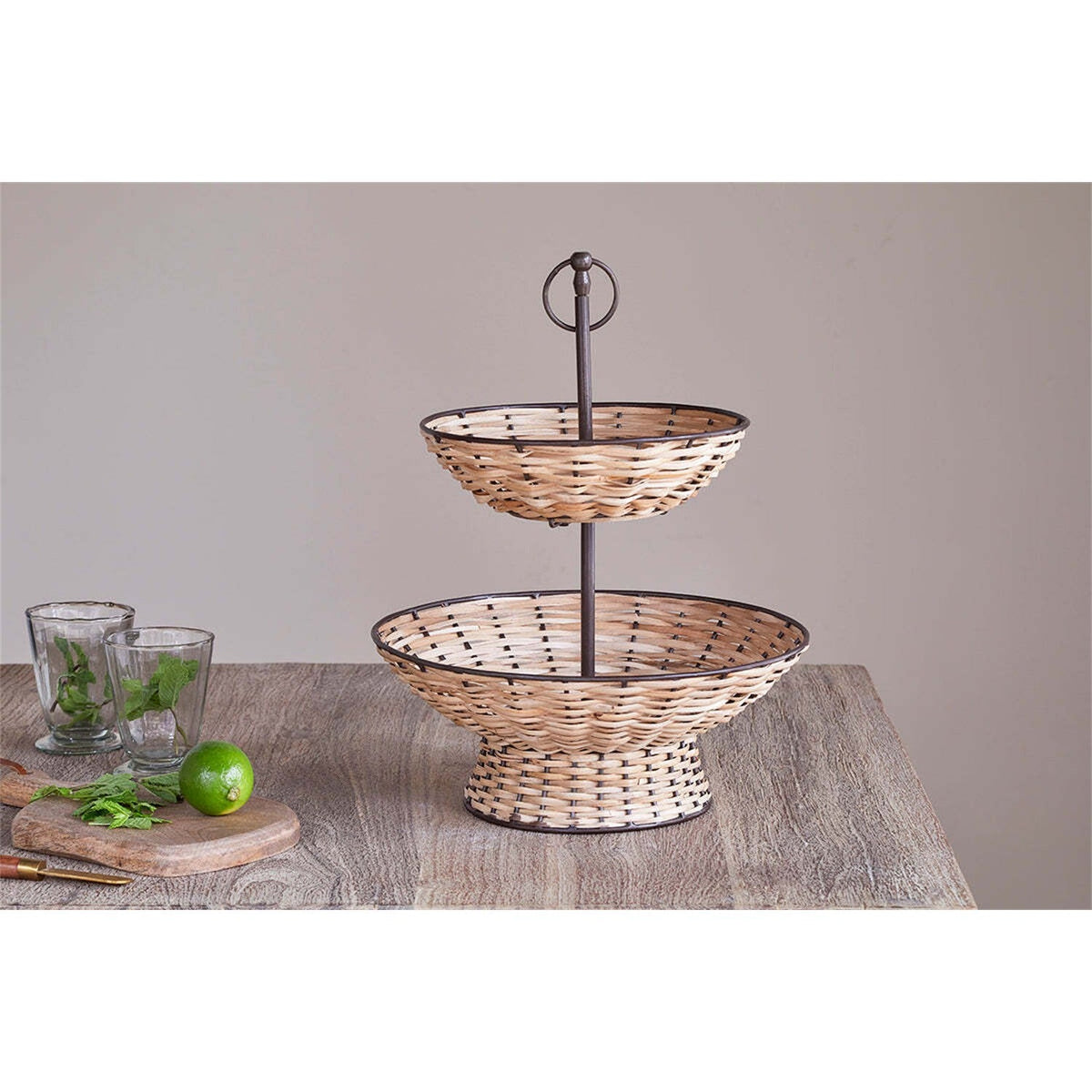 Montali Rattan 2 Tier Cake Stand - Black & Natural