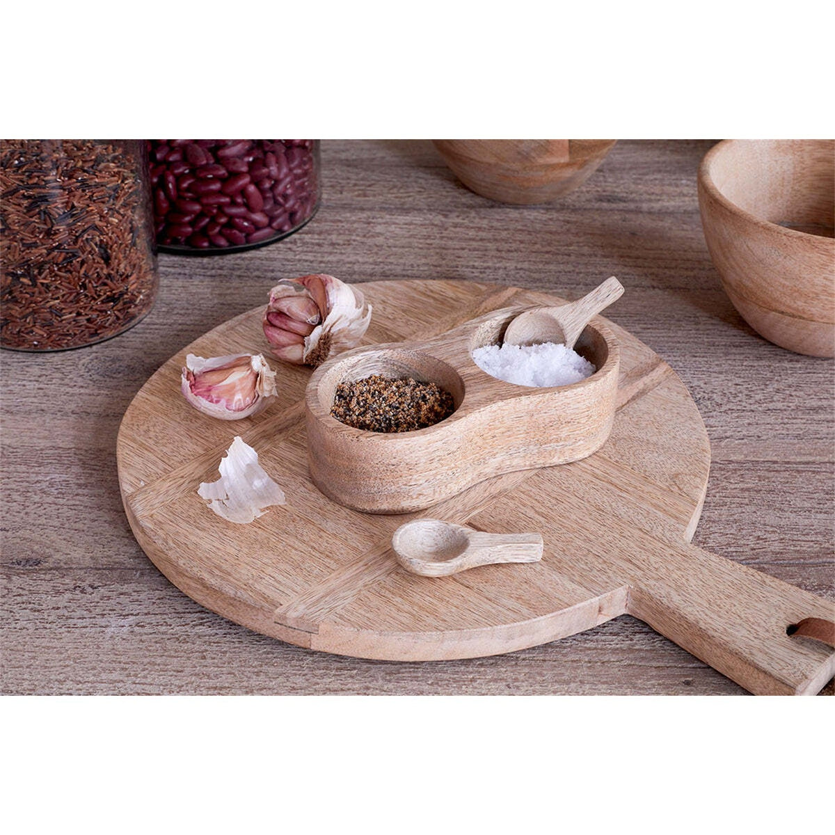 Milaku Mango Wood Salt & Pepper Serving Set - Natural