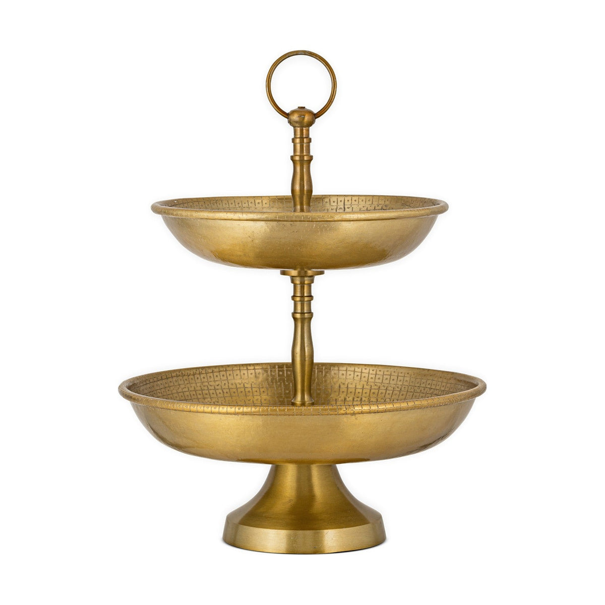 Mahika Two Tier Hammered Cake Stand - Antique Brass