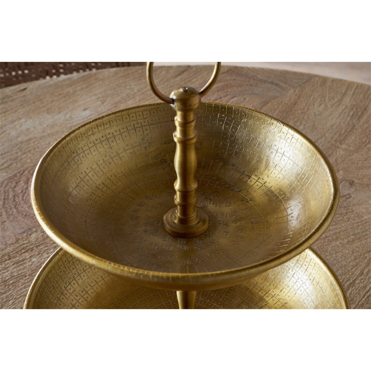 Mahika Two Tier Hammered Cake Stand - Antique Brass