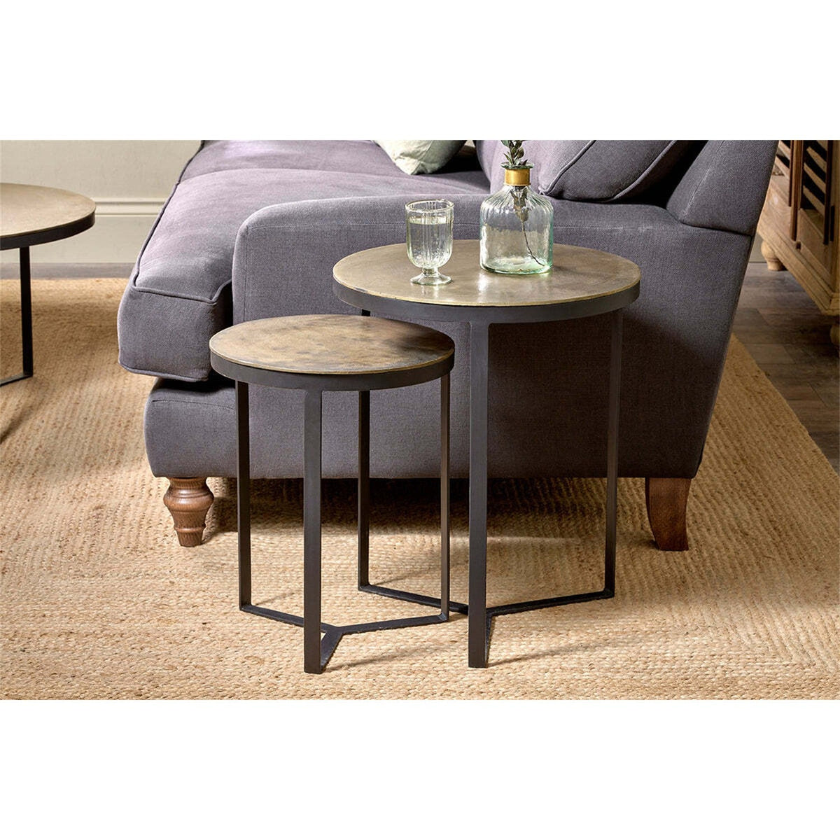 Maba Nest of 2 Side Tables - Antique Brass