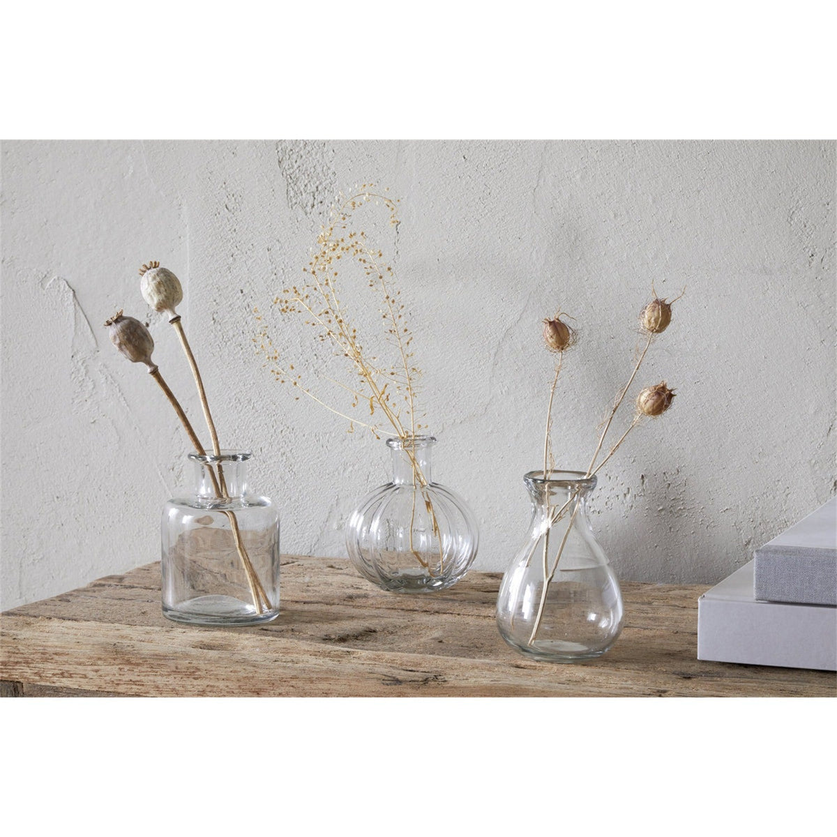 Mayumi Recycled Glass Bud Vases - Clear - Set of 3