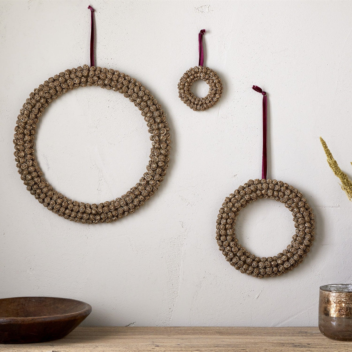 Madhi Large Wire Ball Christmas Wreath - Brass