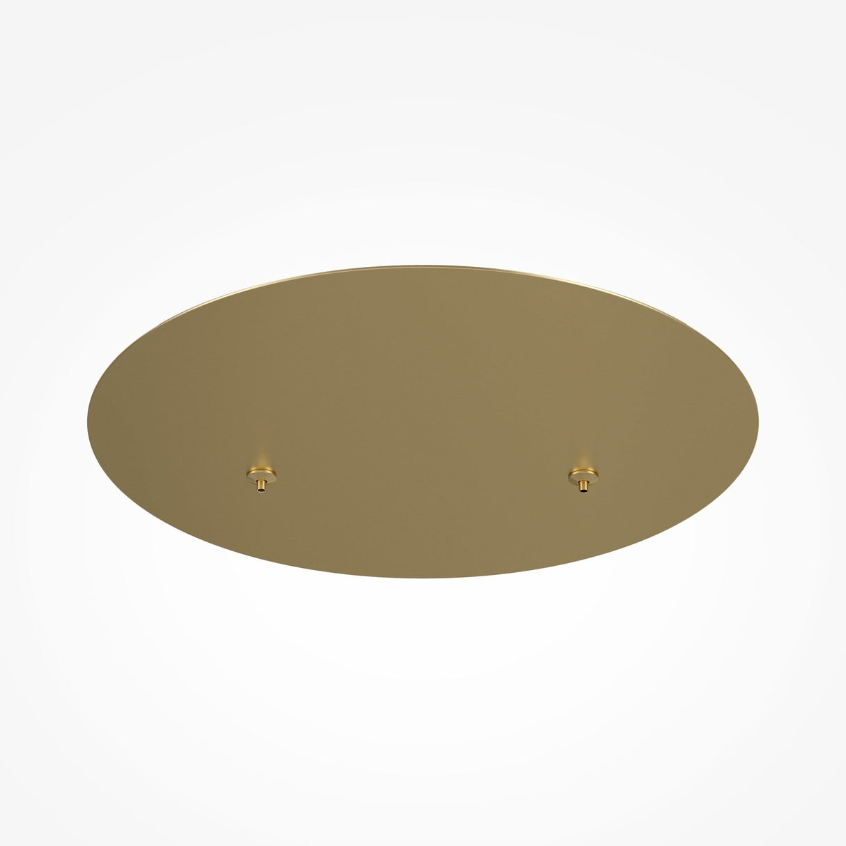 A bottom view of the Rim Cluster Canopy 2 Light Round in brass, showcasing a luxurious finish with two mounting screw holes against a plain white background.