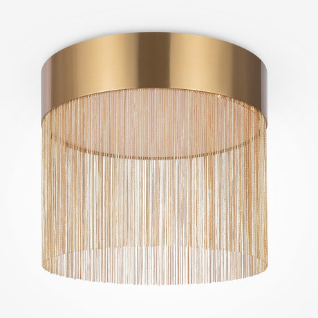 The Imaginary LED Small Ceiling Light - Gold features a luxurious cylindrical base with hanging chain-like strands, creating an elegant fringe effect that enhances sophisticated, contemporary interiors with a touch of opulence.