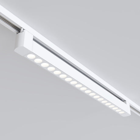 The Points Rot LED Swivel Linear Track Light in white offers a minimalist design with a 20W output and 4000K lighting brilliance, featuring multiple small round bulbs on a white ceiling rail for single-phase track unity.
