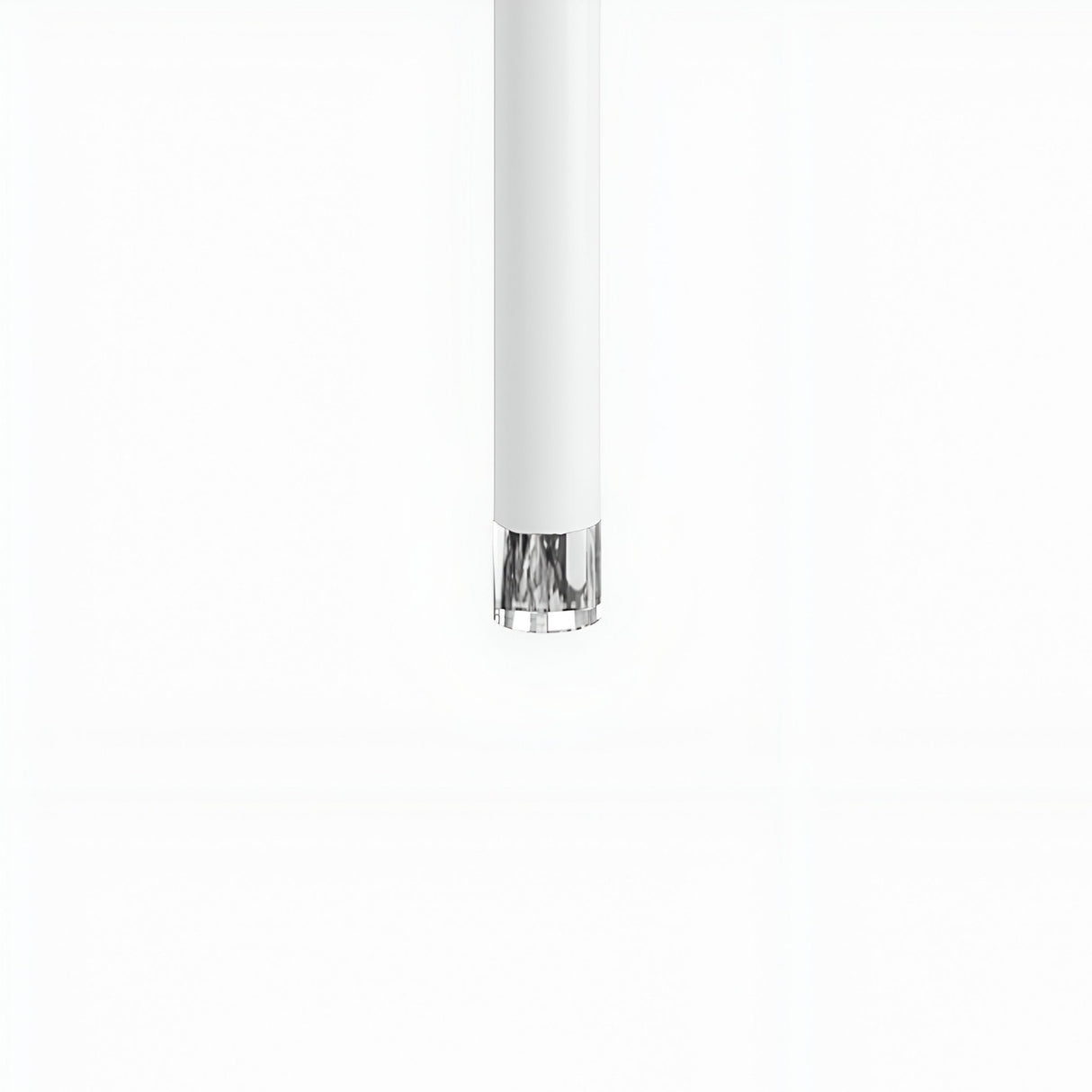 The Micro LED Pendant Light - White features a sleek cylindrical design with a clear, ridged section at the base, hanging vertically against a plain white background.