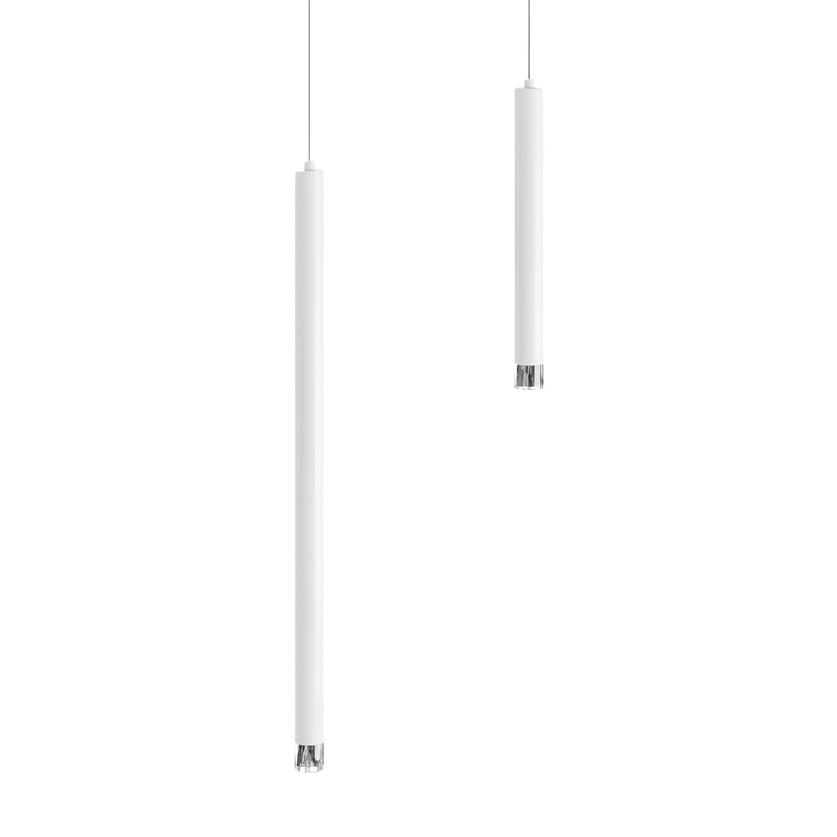 Two sleek Micro LED Pendant Light - White fixtures hang from thin cables against a plain white background, with one pendant positioned slightly higher and farther back than the other.