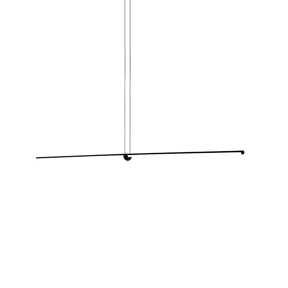 The Minimo LED Small Bar Suspension Light - Black features a sleek bar suspended from an adjustable black cable, tilting gently upward on the right, against a clean white background.