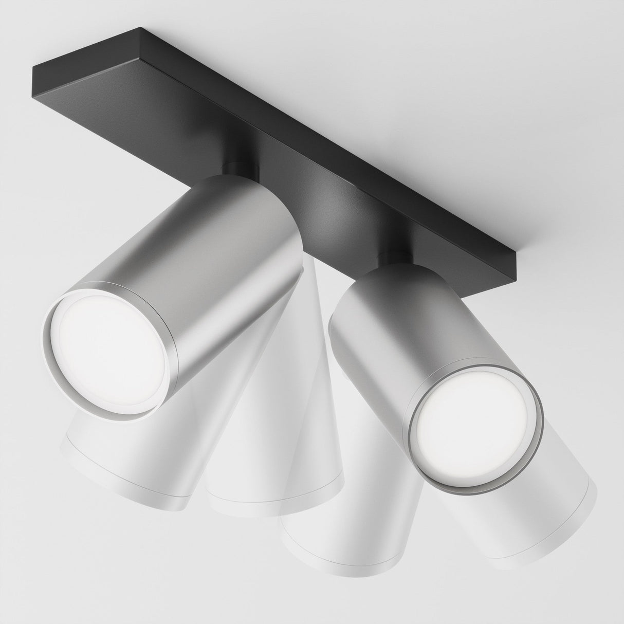 Mobility and control features of FOCUS S Twin Bar Spotlight in black and matte silver, allowing for versatile light adjustments