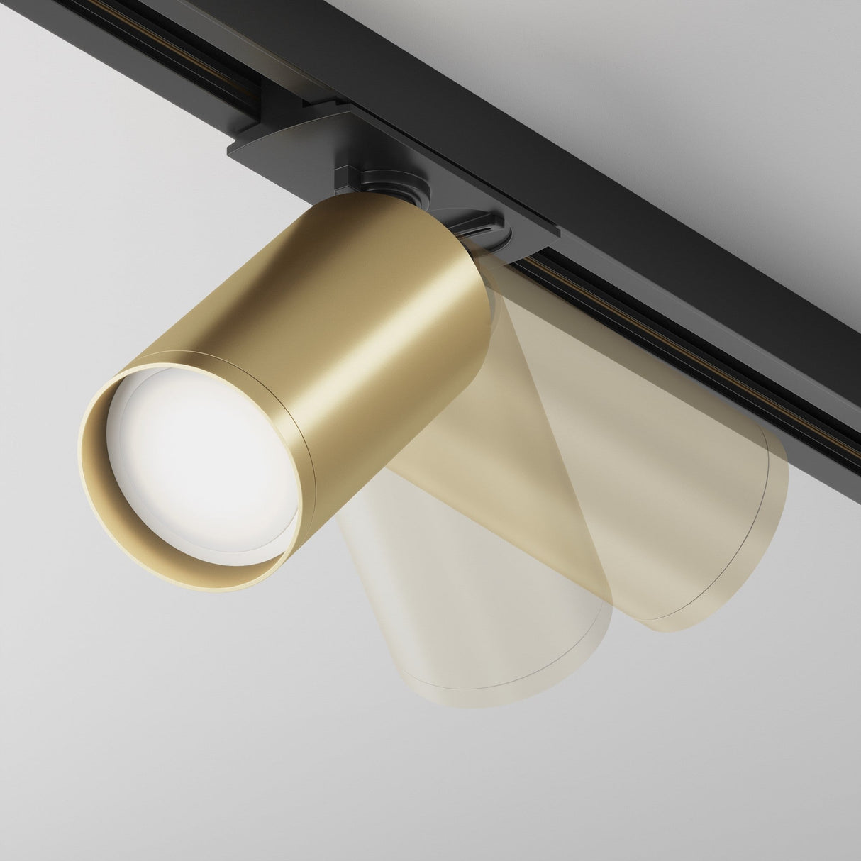 Control and mobility features of Focus S single phase Unity track spotlight in black and matte gold, suitable for versatile lighting needs.