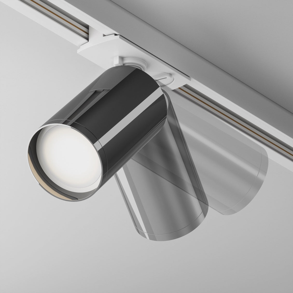 Control and mobility features of Focus S single phase Unity track spotlight in white and graphite, perfect for adaptable lighting.
