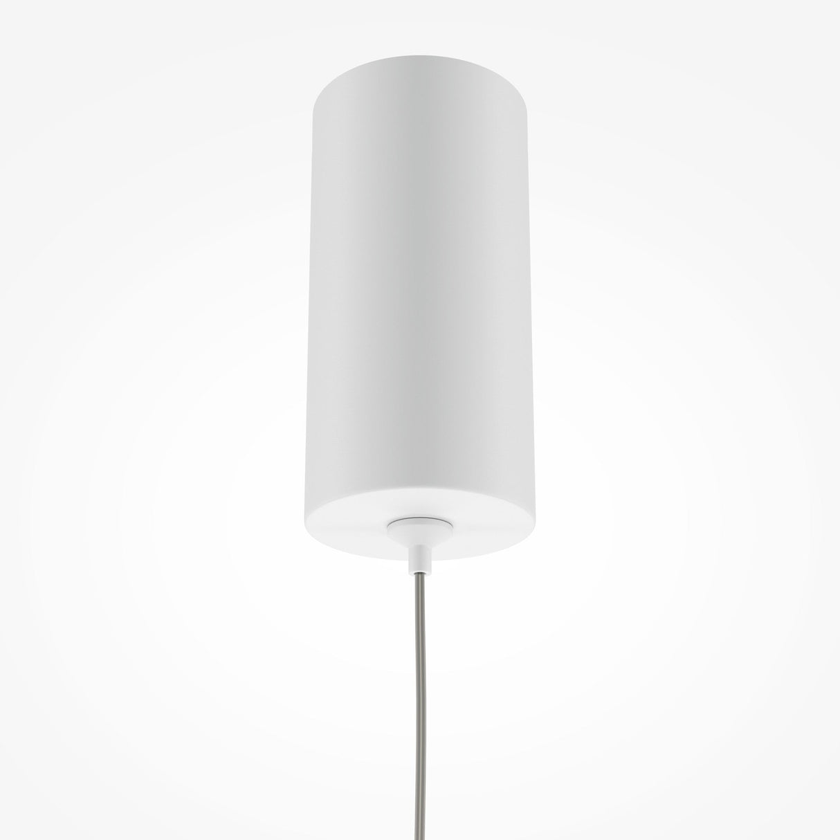 The Pro Base LED Thin Pendant Light - White, with its minimalist cylindrical design, elegantly hangs from a thin cord against a plain white background.