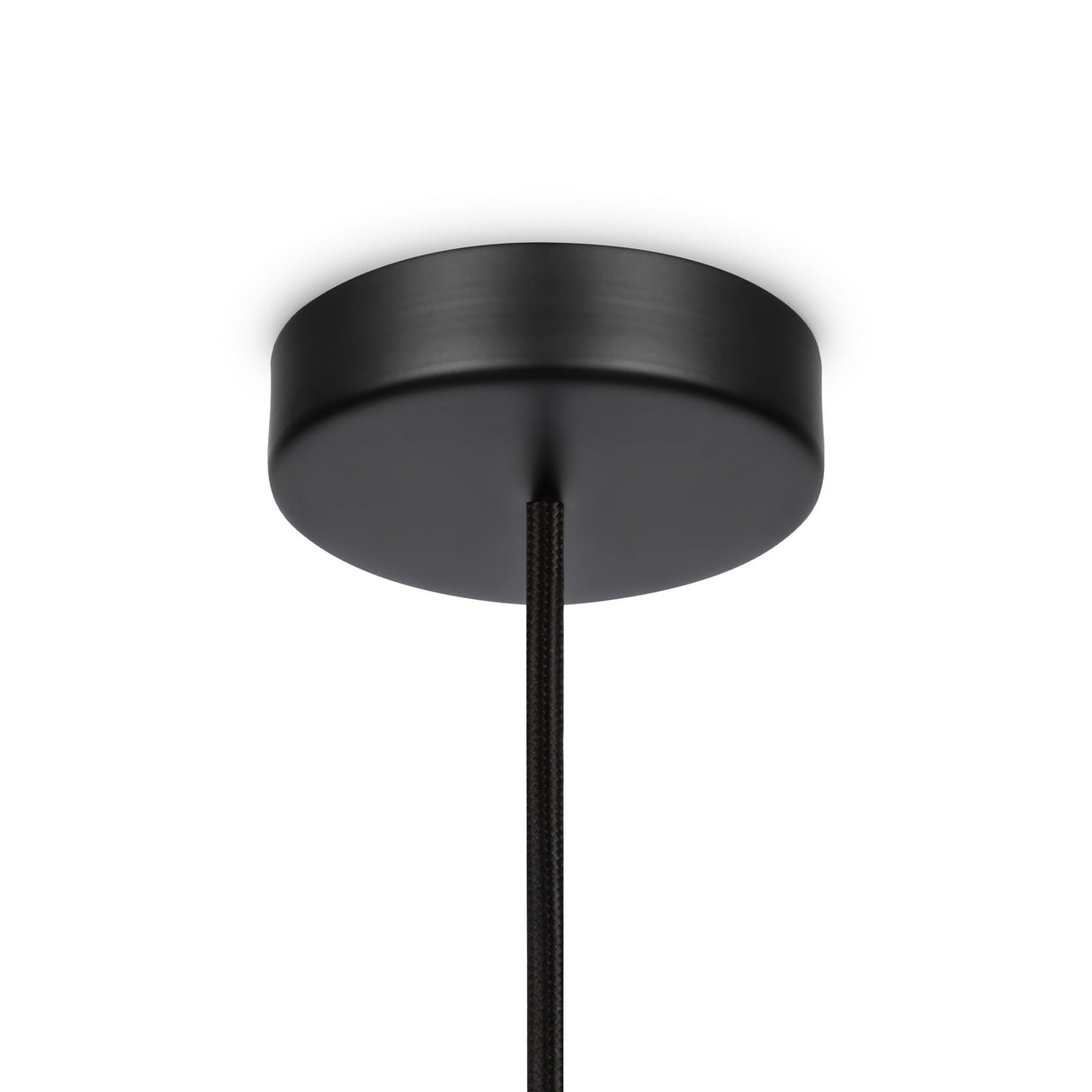 Close-up of a Memory Hourglass Pendant Light in black with black & white glass, featuring an hourglass design, round canopy, and center-hanging cord. Its matte finish suits modern interiors, providing ambient lighting against a plain white background.