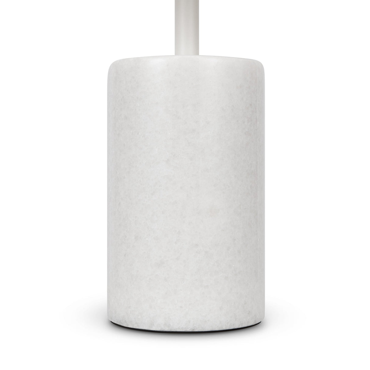 The white, polished cylindrical marble toilet brush holder, with a minimalist design and a slightly visible handle, mirrors the elegance of the Kyoto LED Table Lamp. Set against a plain white background, it complements an energy-efficient lifestyle.