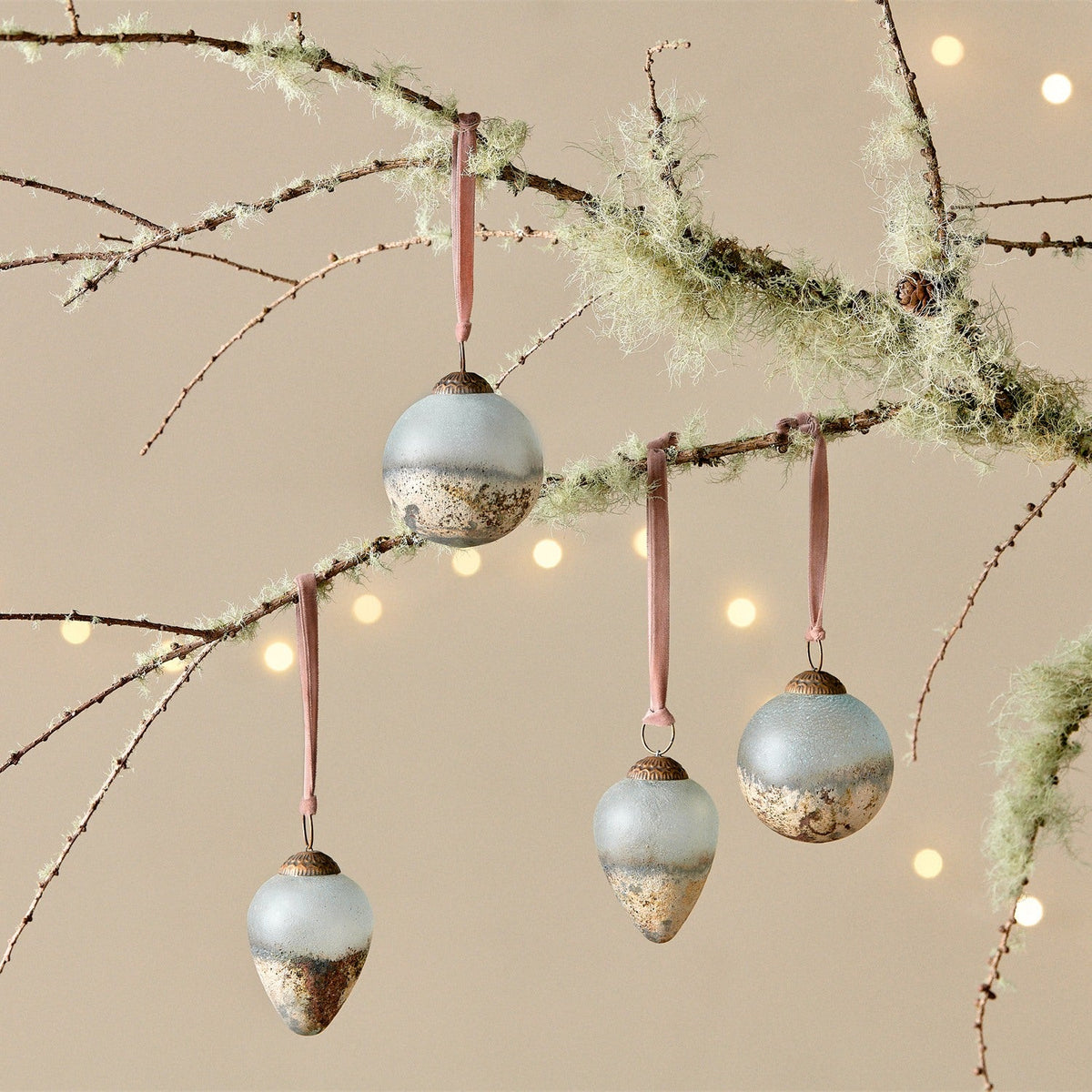 Ngolo Recycled Glass Baubles - Aged Smoke - Set of 4
