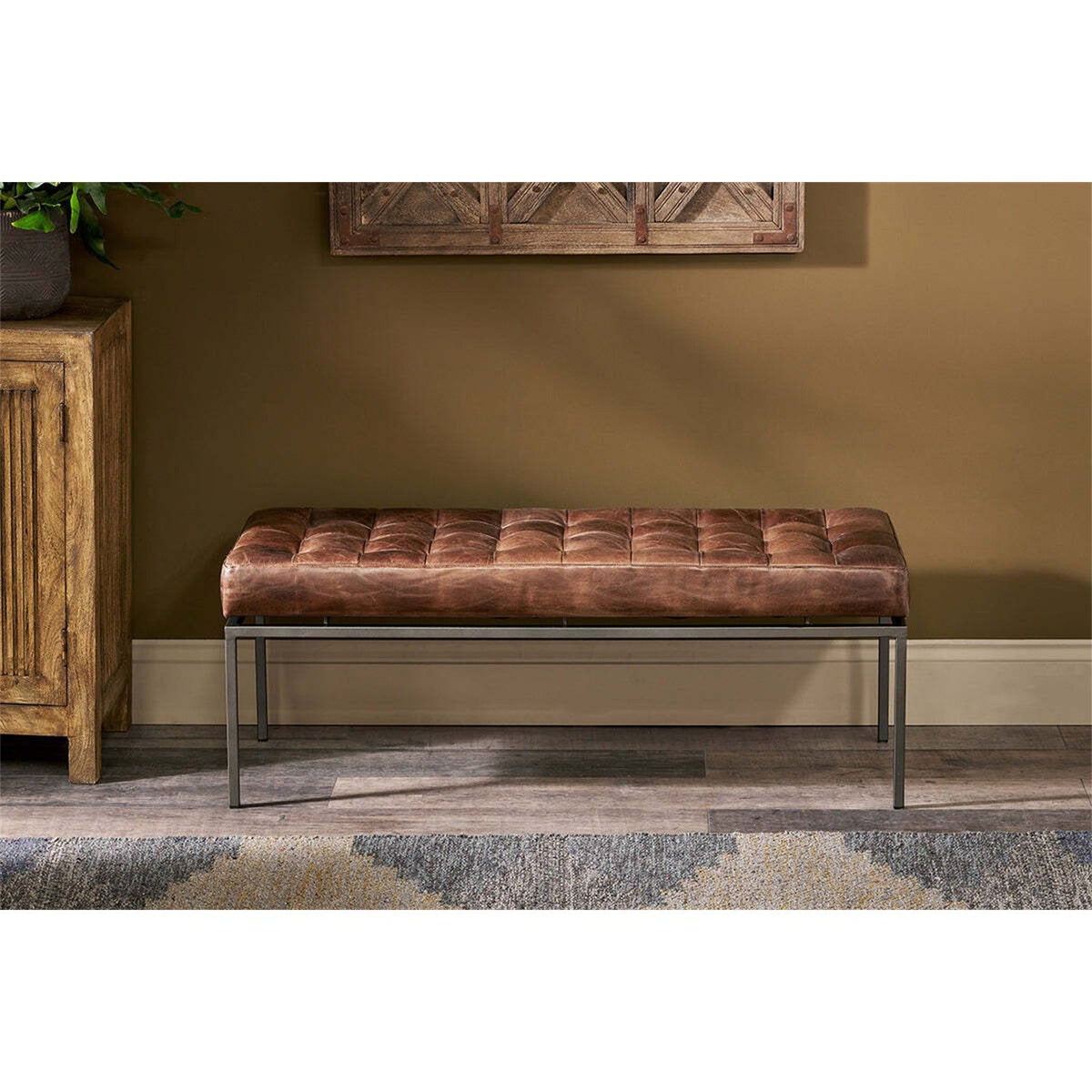 Nasan Leather Upholstered Bench - Brown