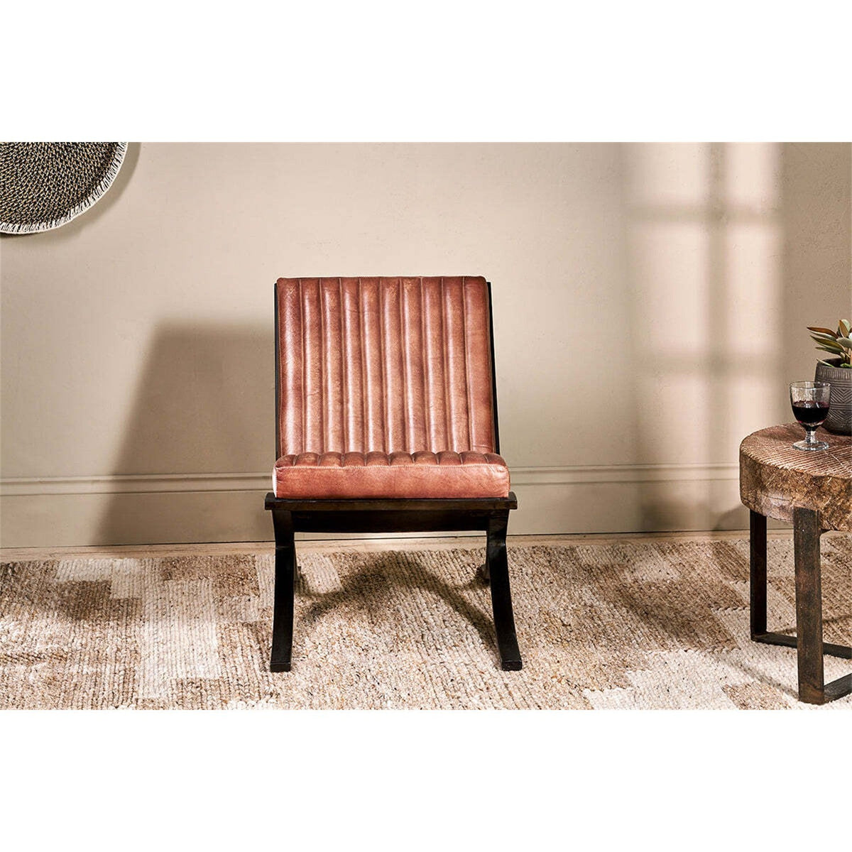 Narwana Ribbed Leather Lounge Chair - Aged Tan
