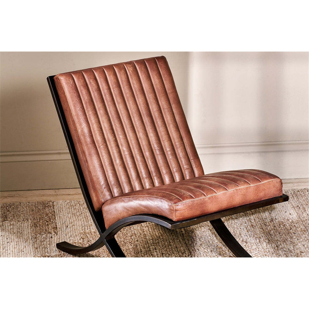 Narwana Ribbed Leather Lounge Chair - Aged Tan
