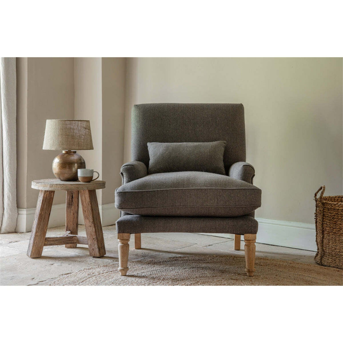 Nalla Herringbone Wool Armchair - Charcoal