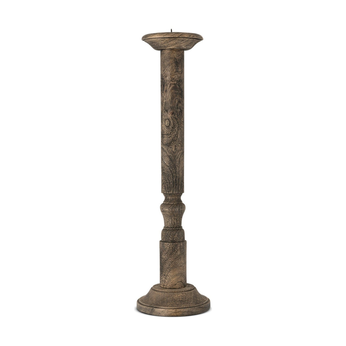 Nayati Large Mango Wood Pillar Candlestick - Dark Stain