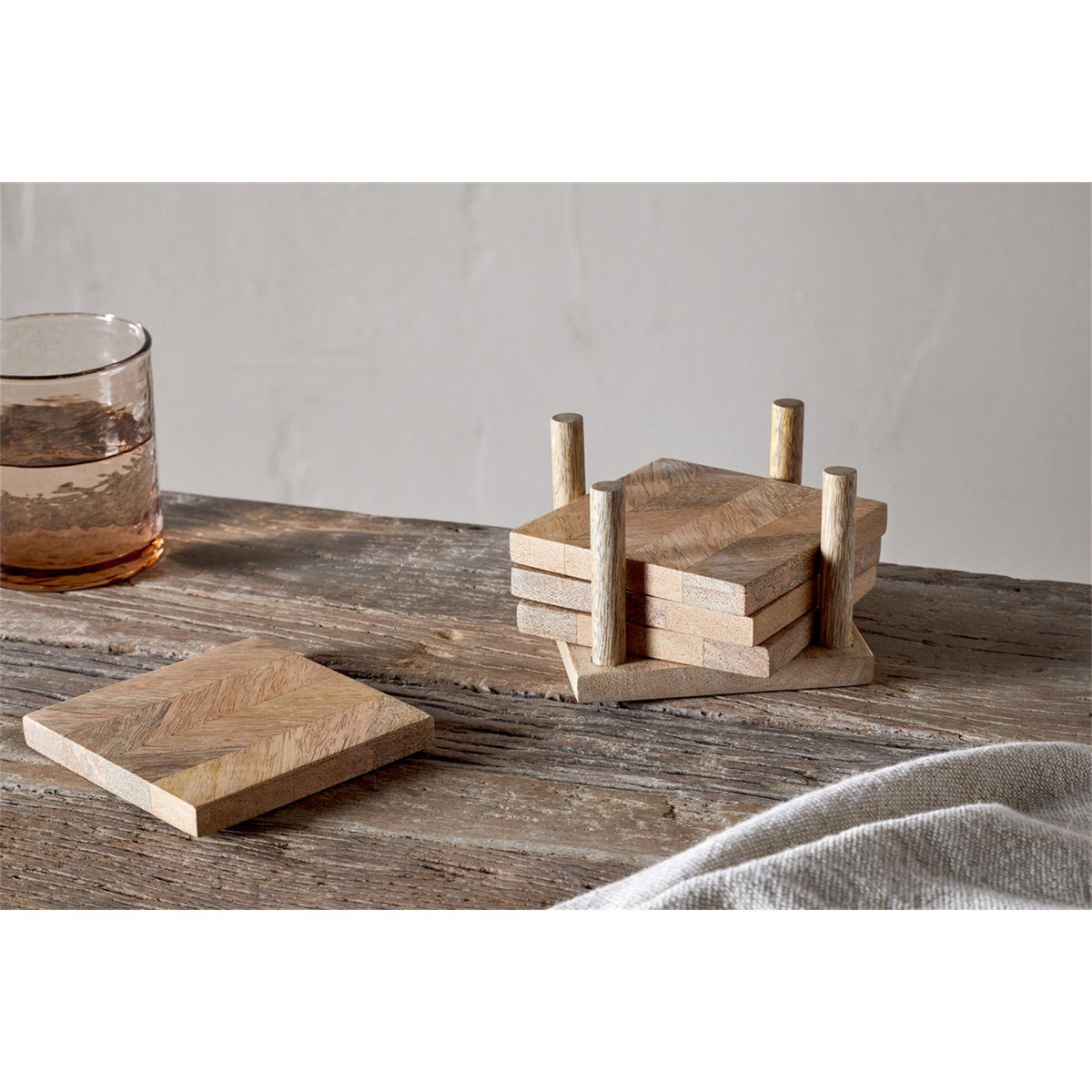 Nalbari Mango Wood Coasters - Natural - Set of 4