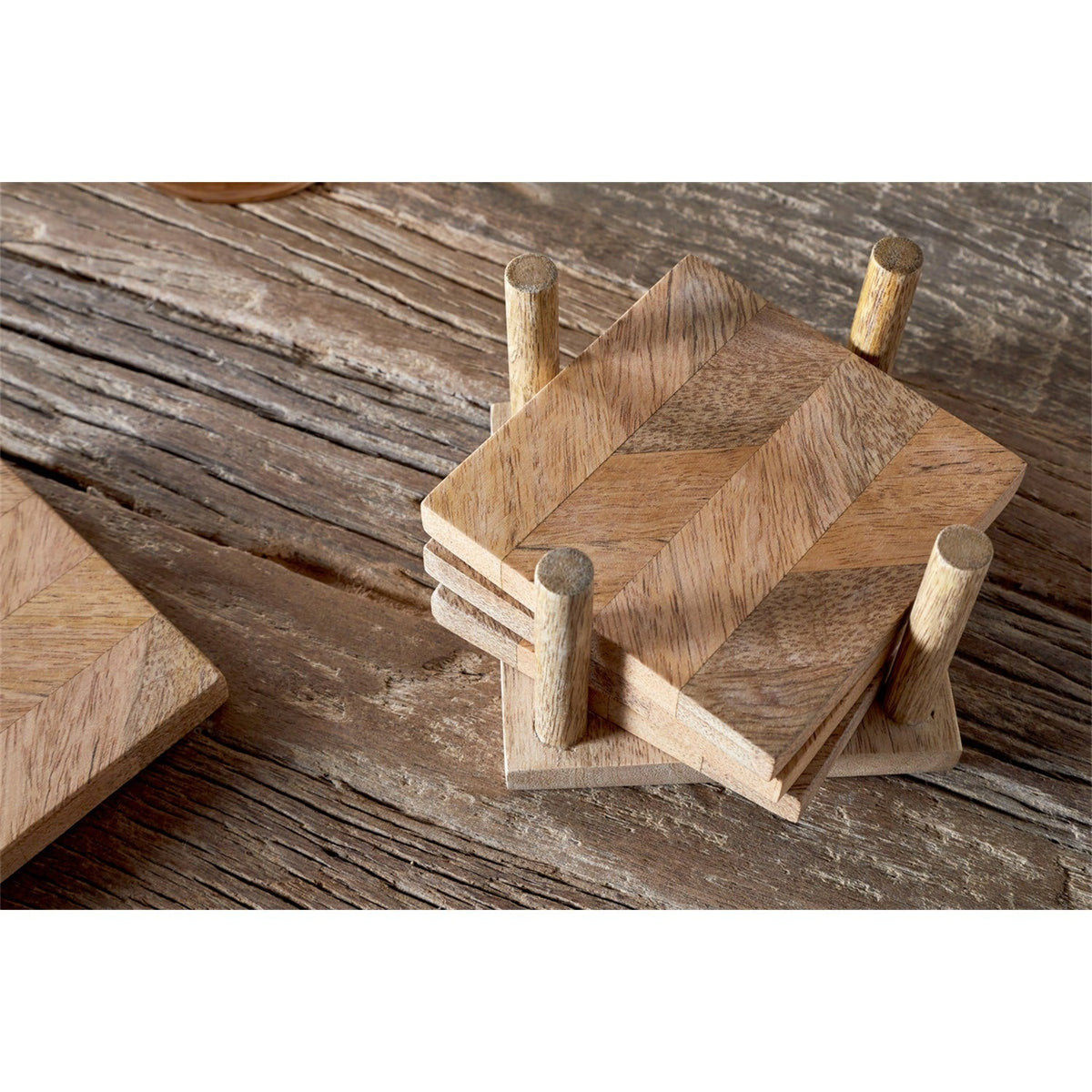 Nalbari Mango Wood Coasters - Natural - Set of 4