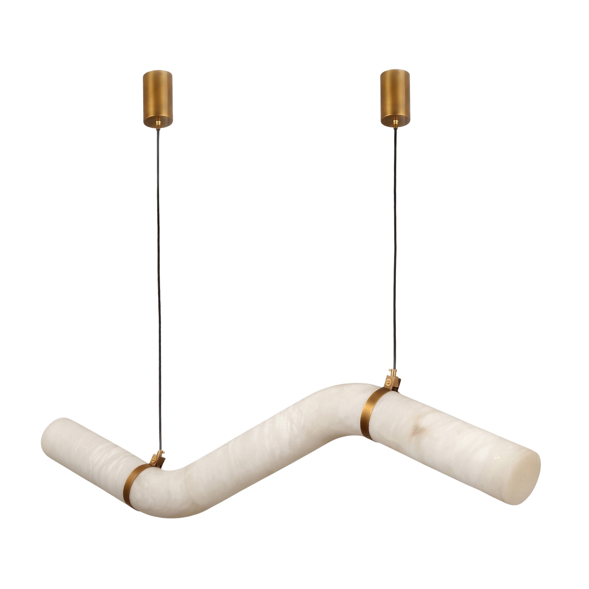 Zareon LED Large Stepped Alabaster Chandelier - Brushed Brass & Soft White