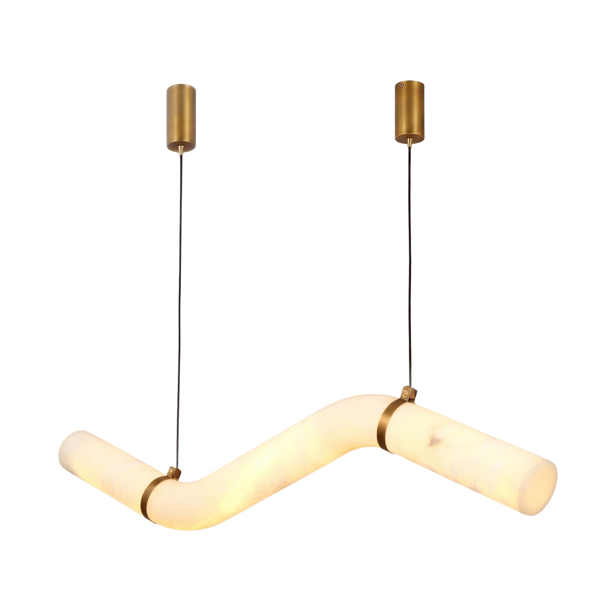 Zareon LED Large Stepped Alabaster Chandelier - Brushed Brass & Soft White