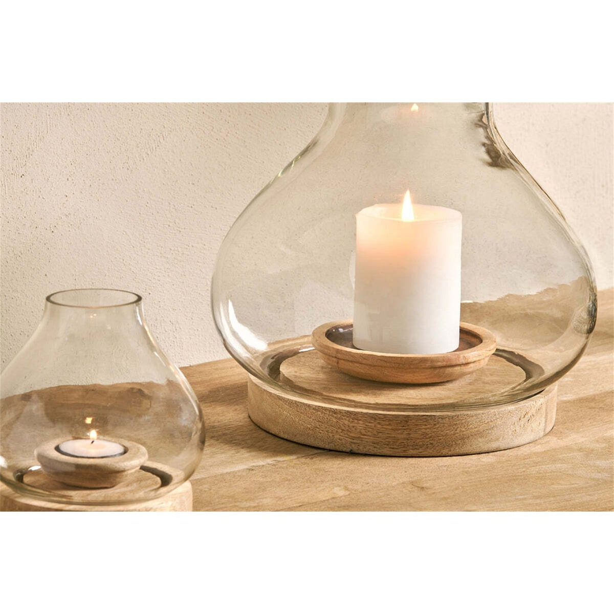 Naryla Large Mango Wood & Glass Lantern - Natural