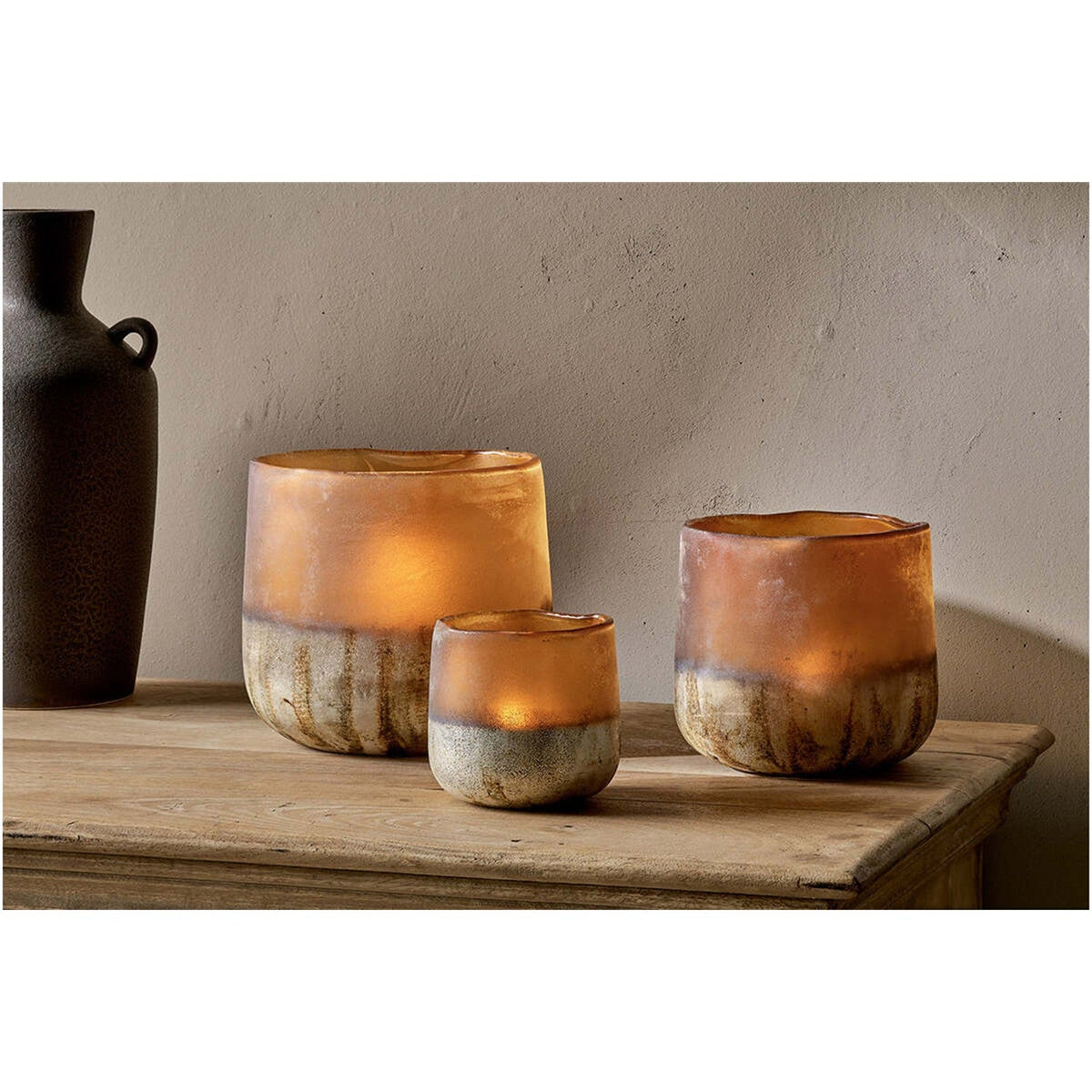 Ngolo Large Recycled Glass Tealight Holder - Amber