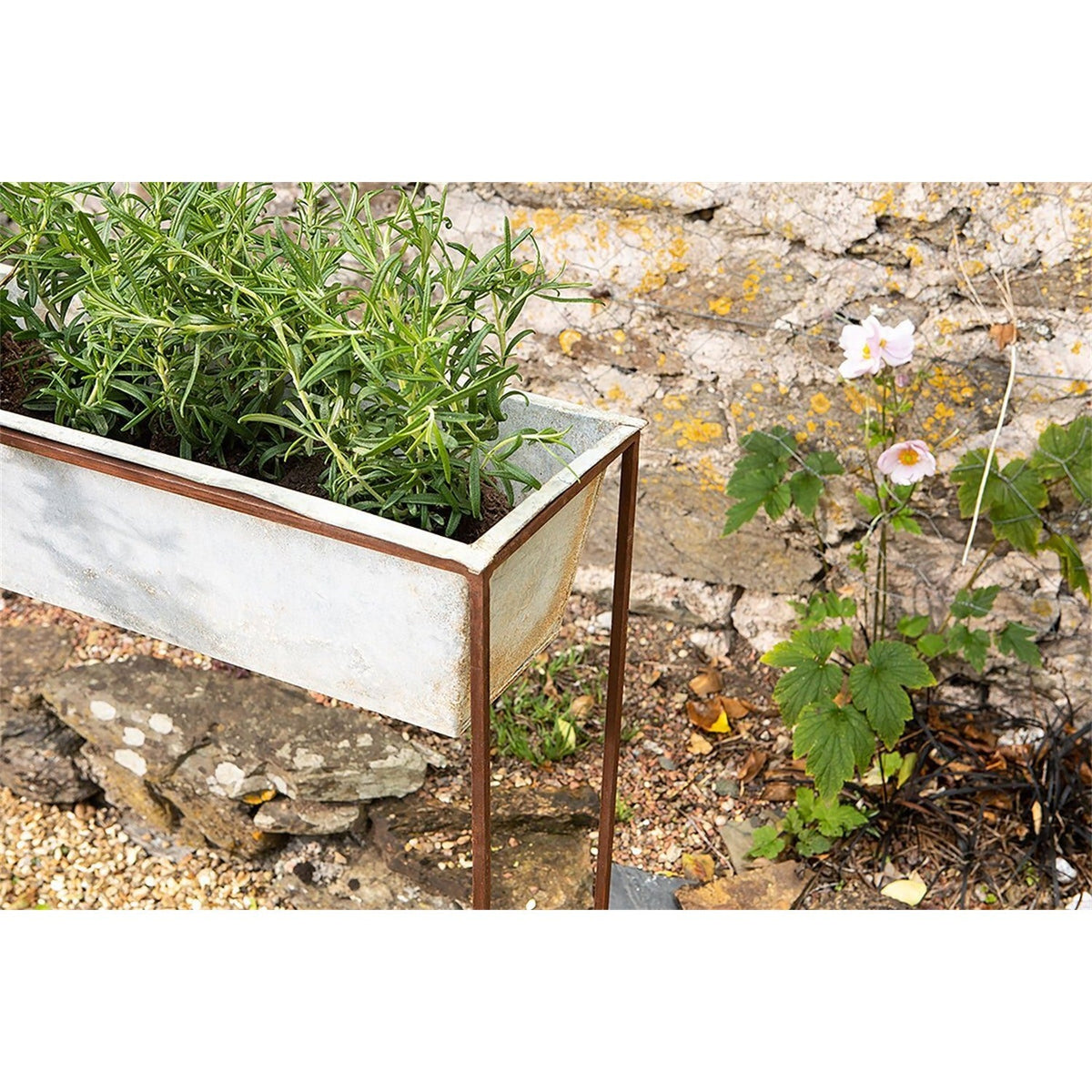 Narlu Wide Standing Planter - Aged Zinc