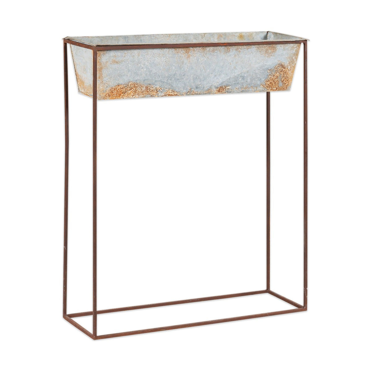 Narlu Wide Standing Planter - Aged Zinc