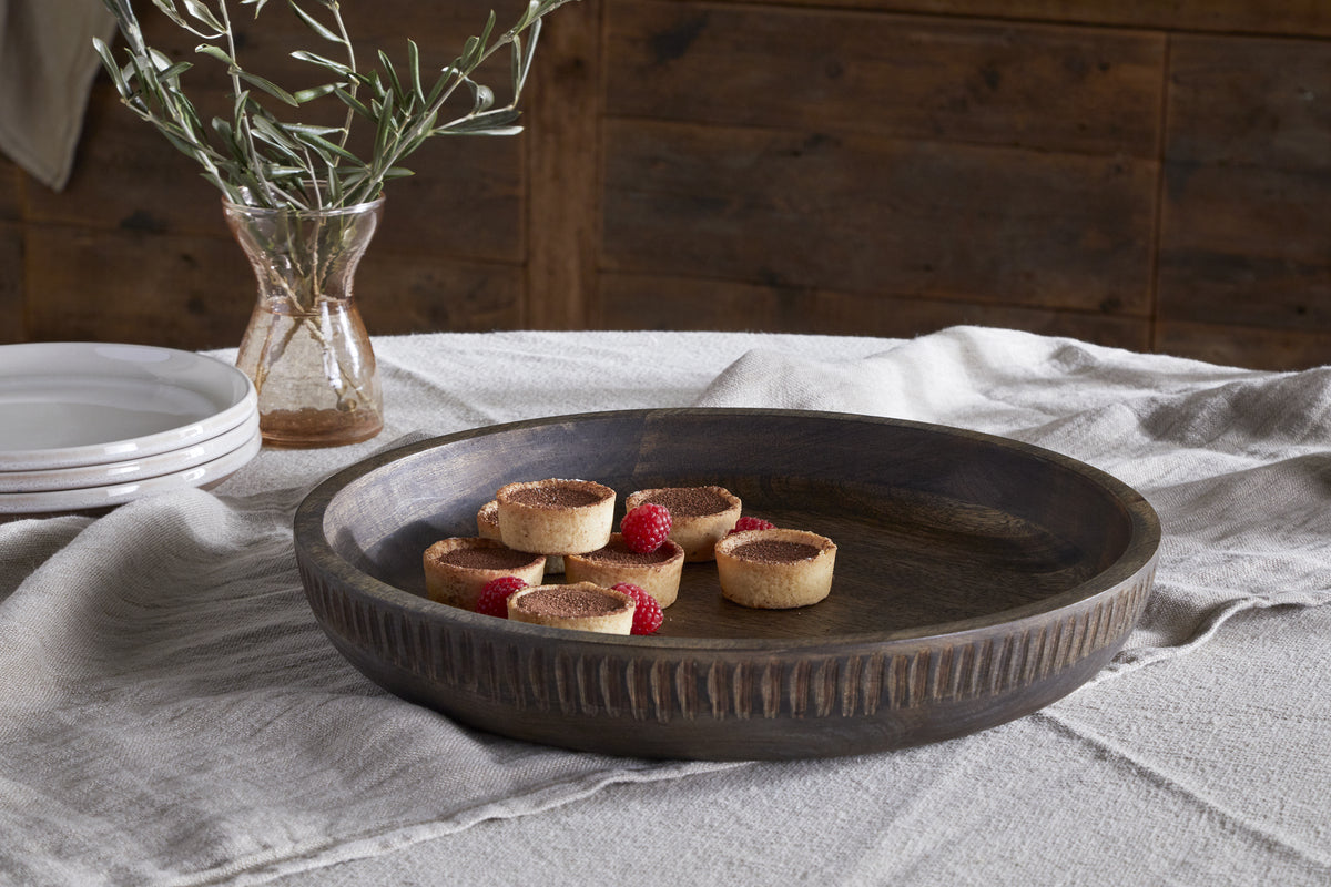 Eisha Shallow Mango Wood Serving Bowl - Brown