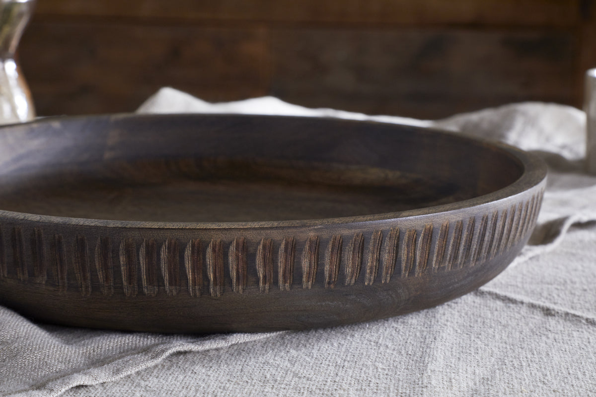 Eisha Shallow Mango Wood Serving Bowl - Brown
