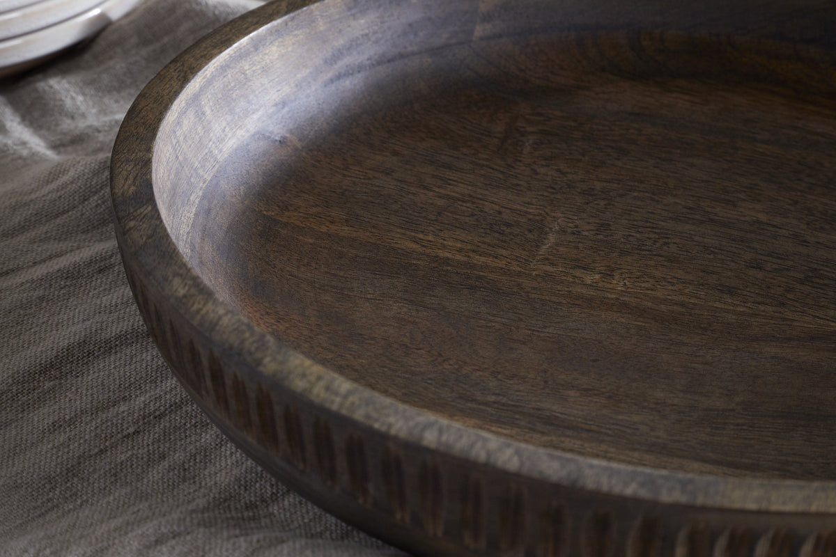Eisha Shallow Mango Wood Serving Bowl - Brown