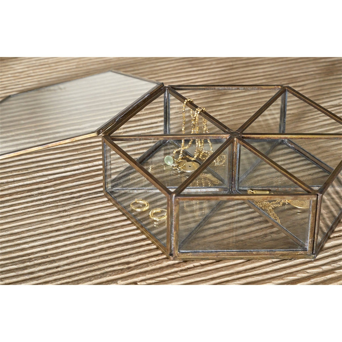 Sitara Small Hexagonal Jewellery Box - Antique Brass