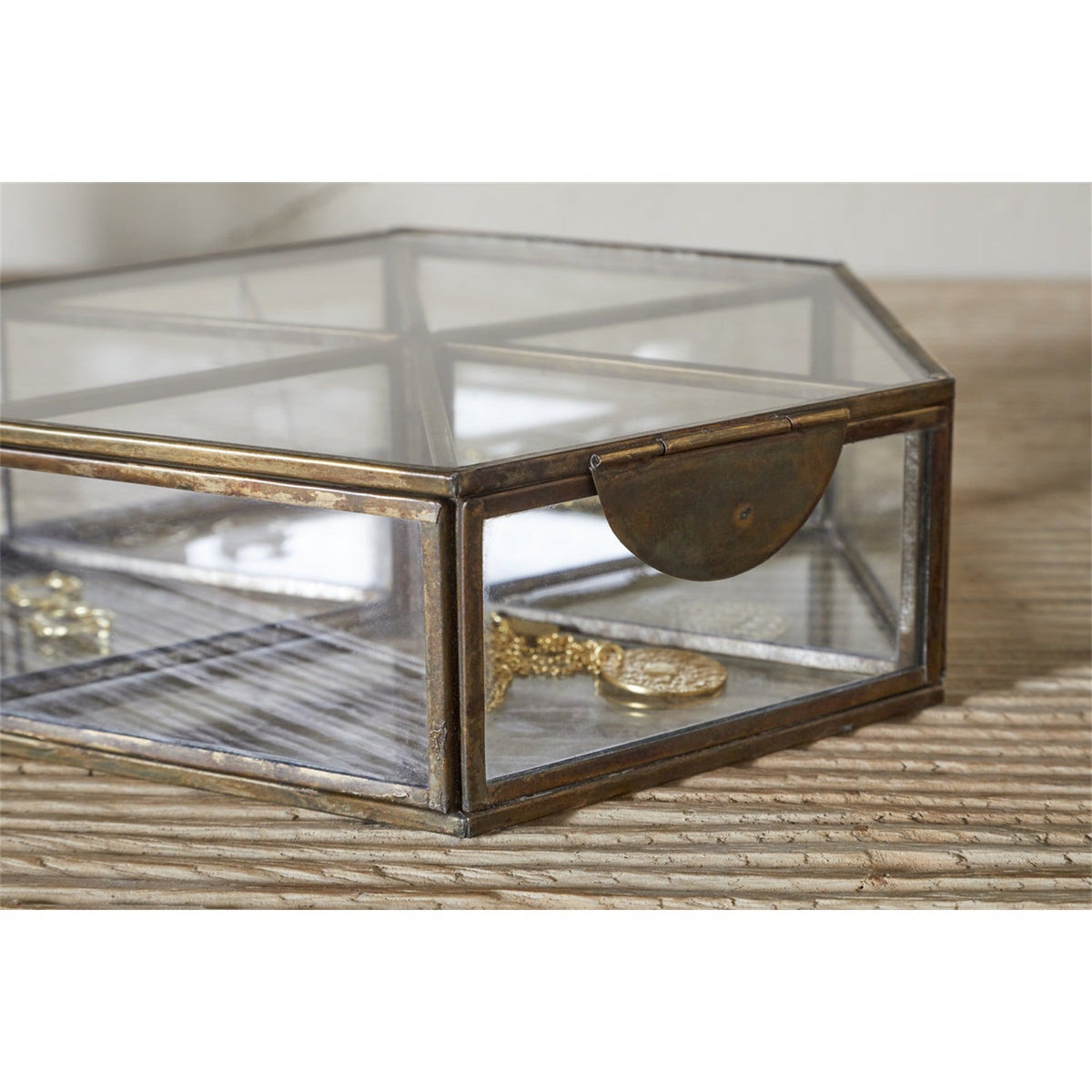Sitara Small Hexagonal Jewellery Box - Antique Brass