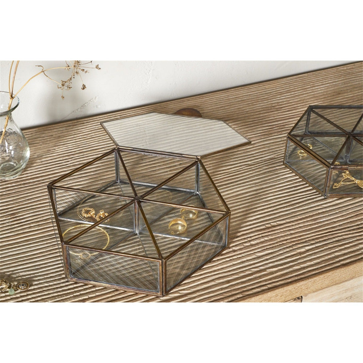 Sitara Small Hexagonal Jewellery Box - Antique Brass