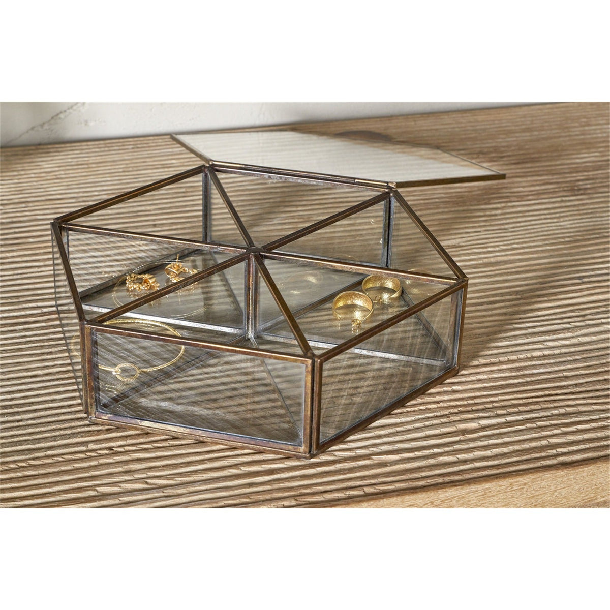 Sitara Small Hexagonal Jewellery Box - Antique Brass