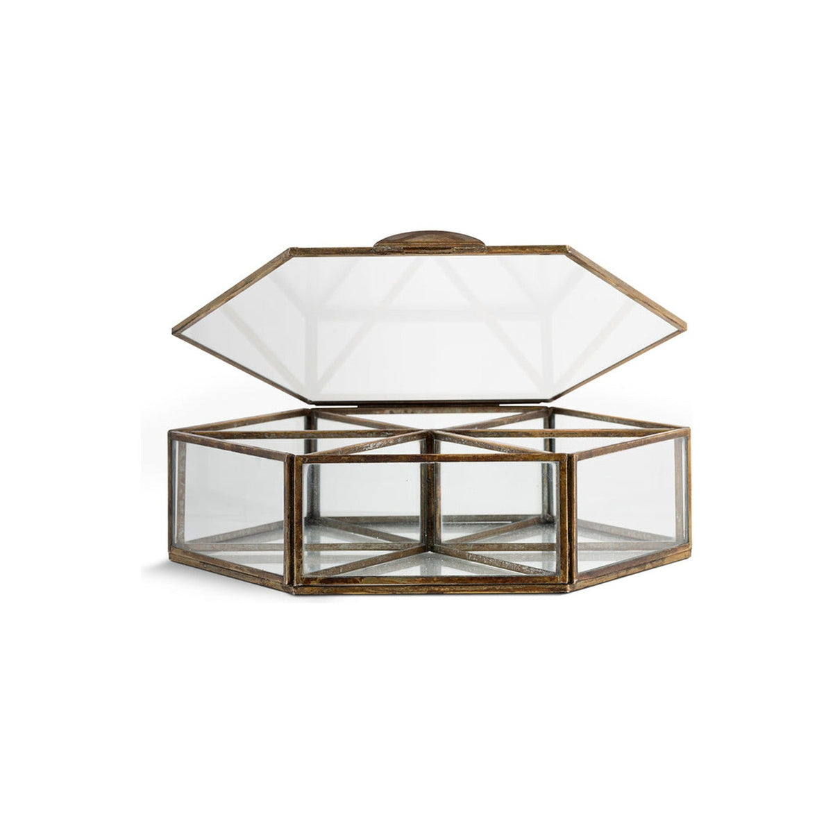 Sitara Large Glass Jewellery Box - Antique Brass