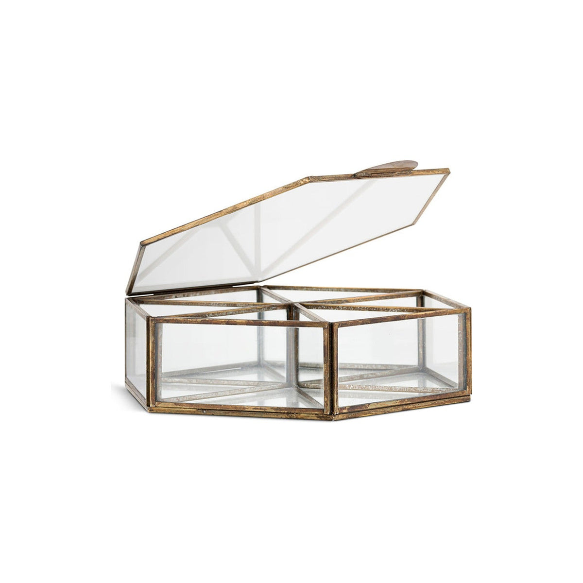 Sitara Large Glass Jewellery Box - Antique Brass